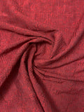 Italian Floral Crinkled Woven Jacquard with Vertical Stretch - Brick Red / Dusty Brown