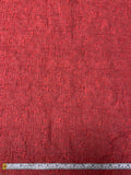 Italian Floral Crinkled Woven Jacquard with Vertical Stretch - Brick Red / Dusty Brown