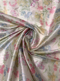 Italian Floral Printed Lustrous Taffeta with Vertical Stretch - Champagne Ivory / Multicolor