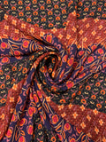 Multi-Pattern Floral Printed Silk Georgette - Cinnamon / Oranges / Black / Purple