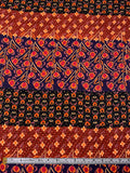 Multi-Pattern Floral Printed Silk Georgette - Cinnamon / Oranges / Black / Purple