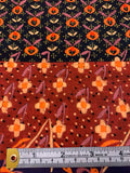 Multi-Pattern Floral Printed Silk Georgette - Cinnamon / Oranges / Black / Purple