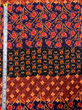 Multi-Pattern Floral Printed Silk Georgette - Cinnamon / Oranges / Black / Purple