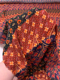 Multi-Pattern Floral Printed Silk Georgette - Cinnamon / Oranges / Black / Purple