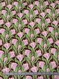 Italian Field of Flowers Printed Silk Habotai - Greens / Lilac / Lavender / Brown