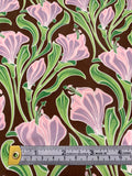 Italian Field of Flowers Printed Silk Habotai - Greens / Lilac / Lavender / Brown