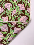 Italian Field of Flowers Printed Silk Habotai - Greens / Lilac / Lavender / Brown