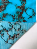 Italian Marble Inspired Printed Silk-Cotton Lawn Voile with Slight Shantung Weave - Turquoise Blue / Burgundy