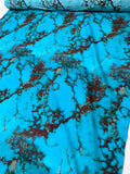 Italian Marble Inspired Printed Silk-Cotton Lawn Voile with Slight Shantung Weave - Turquoise Blue / Burgundy