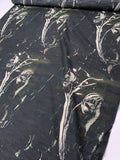 Italian Dark Abstract Printed Silk-Cotton Lawn Voile with Slight Shantung Weave - Black / Navy / Dark Olive / Off-White