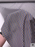 Italian Striped Yarn-Dyed Fine Cotton Shirting - Navy / Brown / White