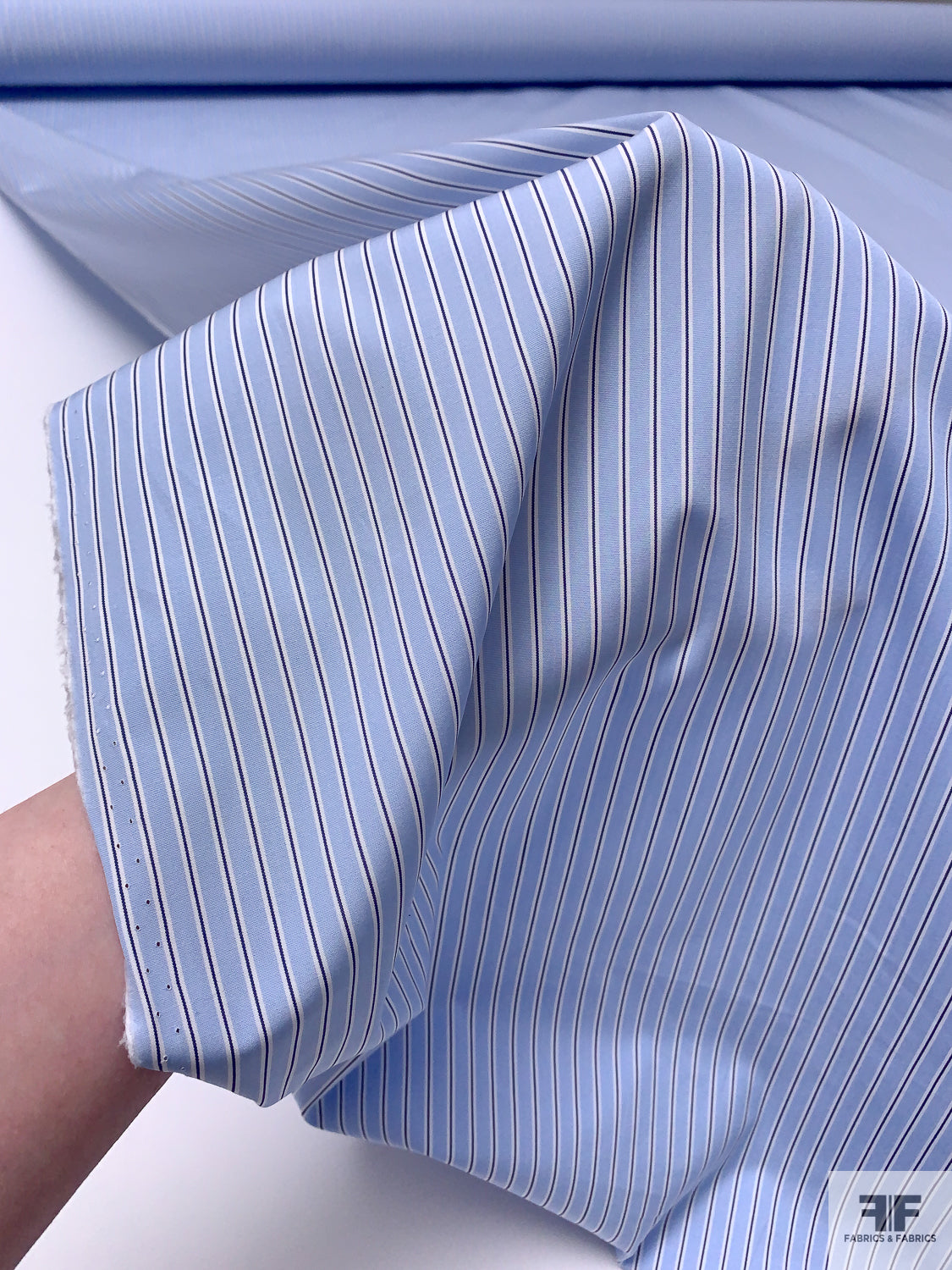 Italian Striped Yarn-Dyed Fine Poplin Cotton Shirting - Blue/Navy/White | FABRICS & FABRICS Fabrics & Fabrics Italian Striped Yarn-Dyed Fine Poplin Cotton Shirting - Blue/Navy/White | FABRICS & FABRICS Fabrics & Fabrics