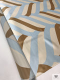Undulating Chevron Printed Silk Charmeuse - Ice Blue / Tan / Cream
