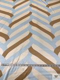 Undulating Chevron Printed Silk Charmeuse - Ice Blue / Tan / Cream