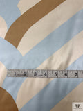 Undulating Chevron Printed Silk Charmeuse - Ice Blue / Tan / Cream