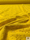 Floral Spiral Embroidered Eyelet Light Cotton Lawn - Mustard Yellow