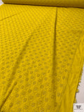 Floral Spiral Embroidered Eyelet Light Cotton Lawn - Mustard Yellow
