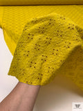 Floral Spiral Embroidered Eyelet Light Cotton Lawn - Mustard Yellow