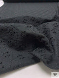 Floral Spiral Embroidered Eyelet Light Cotton Lawn - Black