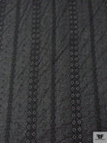 Geo-Striped Motif Embroidered Eyelet Cotton Voile - Black