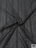 Geo-Striped Motif Embroidered Eyelet Cotton Voile - Black