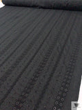Geo-Striped Motif Embroidered Eyelet Cotton Voile - Black