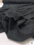 Geo-Striped Motif Embroidered Eyelet Cotton Voile - Black