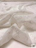 Geo-Striped Motif Embroidered Eyelet Cotton Voile - White