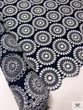 Floral Medallions Embroidered Eyelet Heavy Cotton Voile - Navy / White