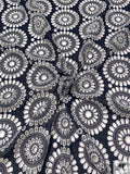 Floral Medallions Embroidered Eyelet Heavy Cotton Voile - Navy / White