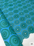 Floral Medallions Embroidered Eyelet Heavy Cotton Voile - Turquoise / Green