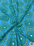 Floral Medallions Embroidered Eyelet Heavy Cotton Voile - Turquoise / Green