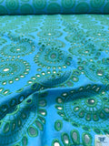 Floral Medallions Embroidered Eyelet Heavy Cotton Voile - Turquoise / Green