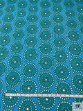 Floral Medallions Embroidered Eyelet Heavy Cotton Voile - Turquoise / Green