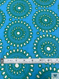 Floral Medallions Embroidered Eyelet Heavy Cotton Voile - Turquoise / Green