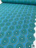 Floral Medallions Embroidered Eyelet Heavy Cotton Voile - Turquoise / Green