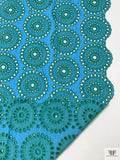 Floral Medallions Embroidered Eyelet Heavy Cotton Voile - Turquoise / Green