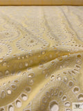 Floral Medallions Embroidered Eyelet Heavy Cotton Voile - Pale Yellow / White