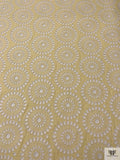 Floral Medallions Embroidered Eyelet Heavy Cotton Voile - Pale Yellow / White