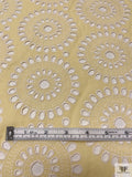 Floral Medallions Embroidered Eyelet Heavy Cotton Voile - Pale Yellow / White