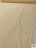 Floral Medallions Embroidered Eyelet Heavy Cotton Voile - Pale Yellow / White