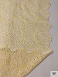 Floral Medallions Embroidered Eyelet Heavy Cotton Voile - Pale Yellow / White