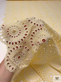 Floral Medallions Embroidered Eyelet Heavy Cotton Voile - Pale Yellow / White