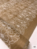 Floral Embroidered Linen-Look with Cording - Tan Brown / Off-White
