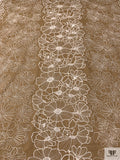Floral Embroidered Linen-Look with Cording - Tan Brown / Off-White