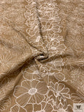 Floral Embroidered Linen-Look with Cording - Tan Brown / Off-White