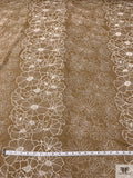 Floral Embroidered Linen-Look with Cording - Tan Brown / Off-White