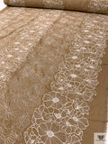Floral Embroidered Linen-Look with Cording - Tan Brown / Off-White