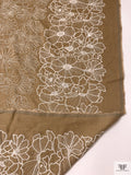 Floral Embroidered Linen-Look with Cording - Tan Brown / Off-White