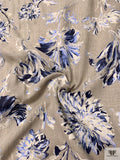 Italian Oatmeal Printed Linen - Oatmeal / Blues / Beige-White